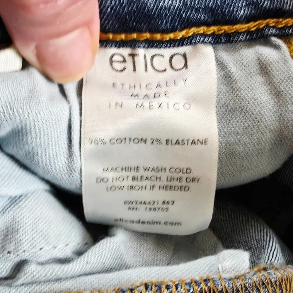 Ética Wide Leg Jeans Womens 31 Blue High Rise Raw Hem Sustainable Cropped Cotton